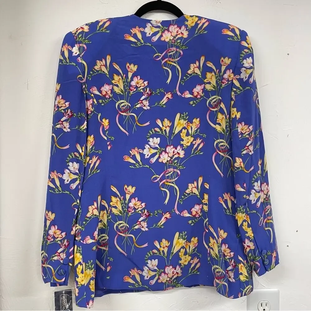 Vintage Herman Geist Blue Floral Print Blazer & Maxi Dress 2 Piece Matching Set
